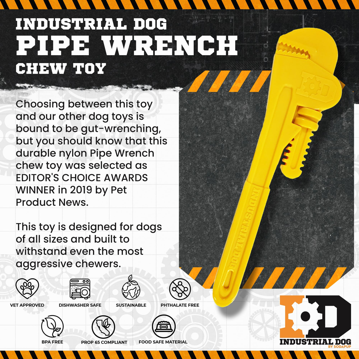 Soda Pup Nylon Pipe Wrench Ultra Durable Dog Chew Toy -8.5"