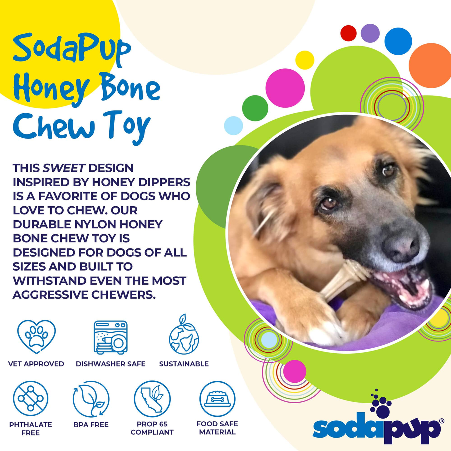 Soda Pup Honey Bone  Nylon Dog Chew Toy for Aggressive Chewers