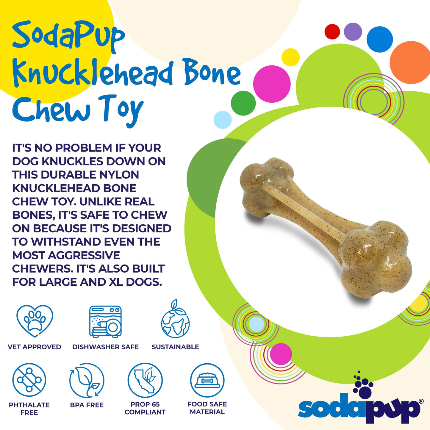 SodaPup Nylon Knuckle Bone Large - 7"