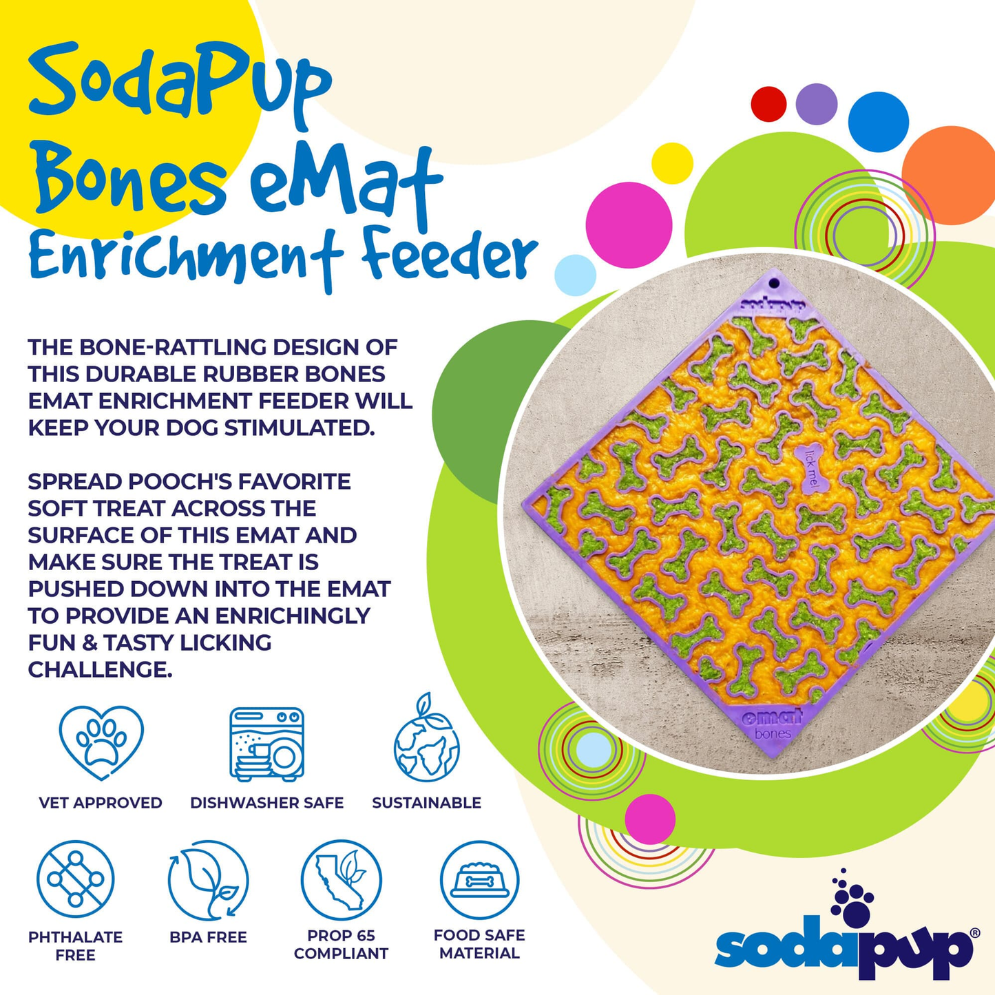 SodaPup Purple Bones Enrichment Lick Mat - 8"x 8"