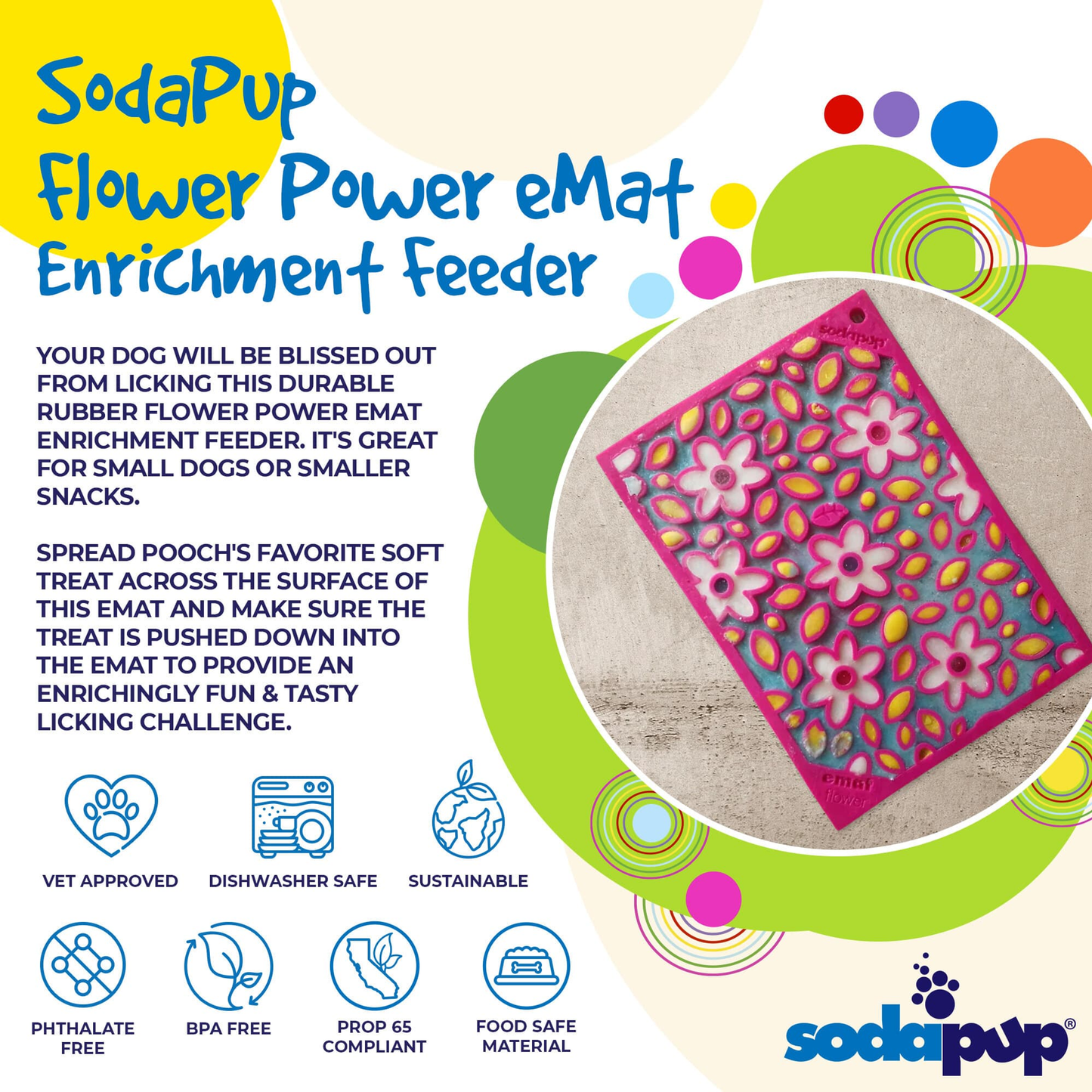 SodaPup Flower Power Enrichment Lick Mat - 8"х8"/5"x7"