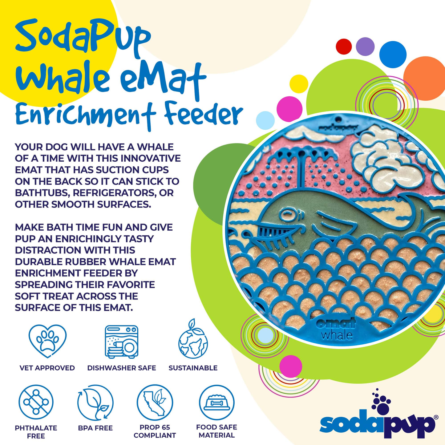 SodaPup Whale Lick Mat With Suction Cups - 8"